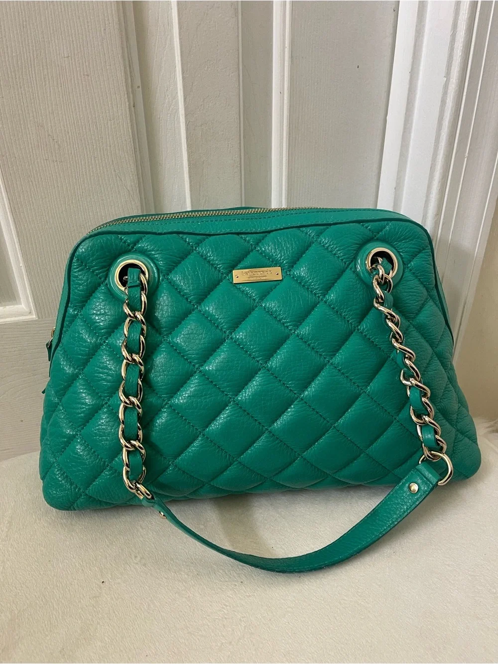 kate spade Quilted Teal Shoulder Bag with Gold Chain Straps